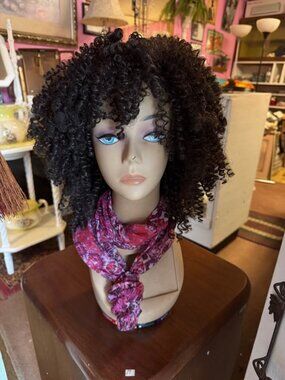 Short Black Afro Kinky Curly Wigs Synthetic Full Wig With Bangs Women Daily Wear